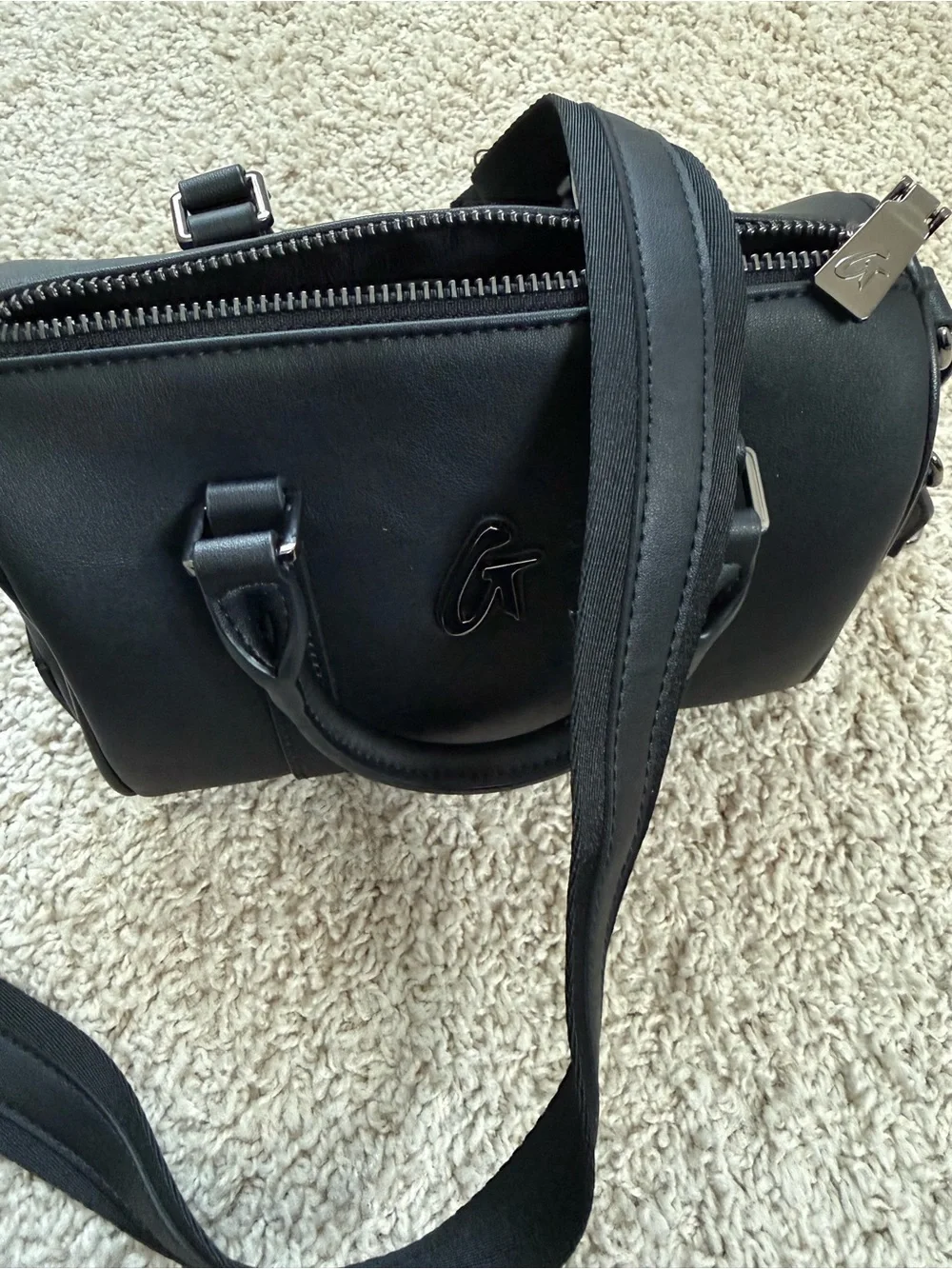 Black Leather Mini Duffel Crossbody Bag